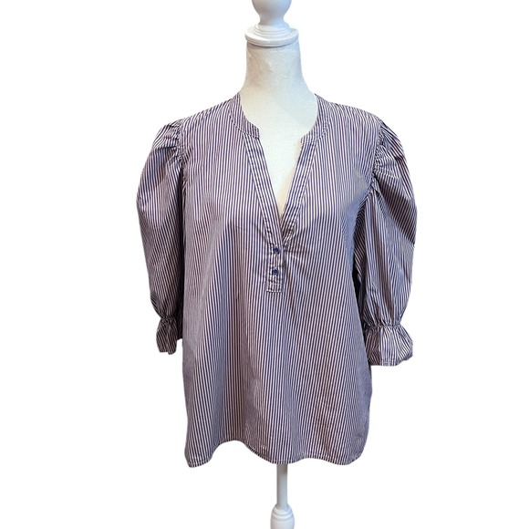 Nation LTD‎ Puff Sleeve V-neck Top Blouse Stripe Purple Pink Size Large